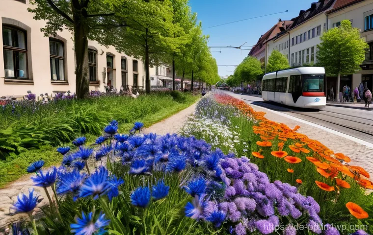 비용 효율적인 야생화 도시 공간 조성 방법 - Prompt 1: Urban Wildflower Haven on a Traffic Island**