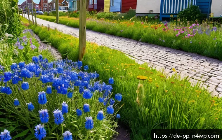 도시 환경에서 야생화 보호를 위한 방안 - A vibrant urban wildflower patch in a small city corner featuring a variety of native wildflowers su...
